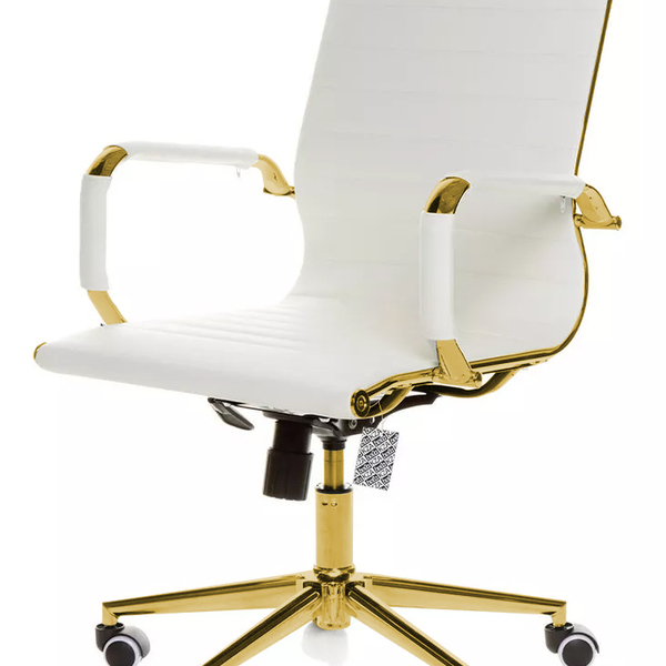 Cadeira De Escritório Giratoria Eames Branca - Alta | Dourado